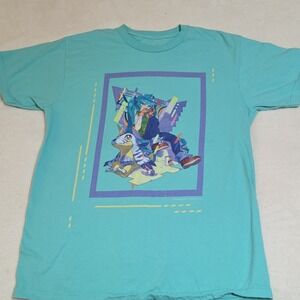 Atsuko Hatsune Miku Gabumon Teal Graphic Men's T-Shirt Size M